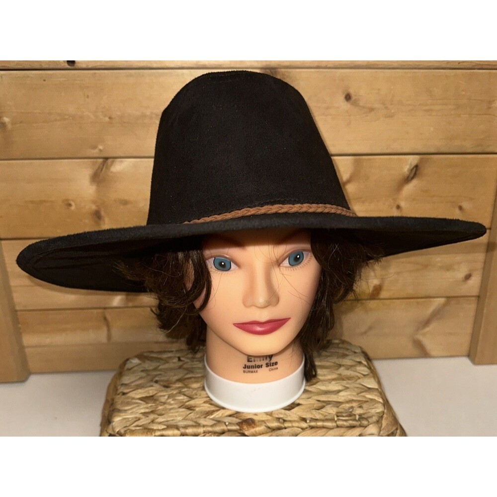 Travel Companion Faux Suede Panama Fedora Cowboy Hat Polyester Vegan Black